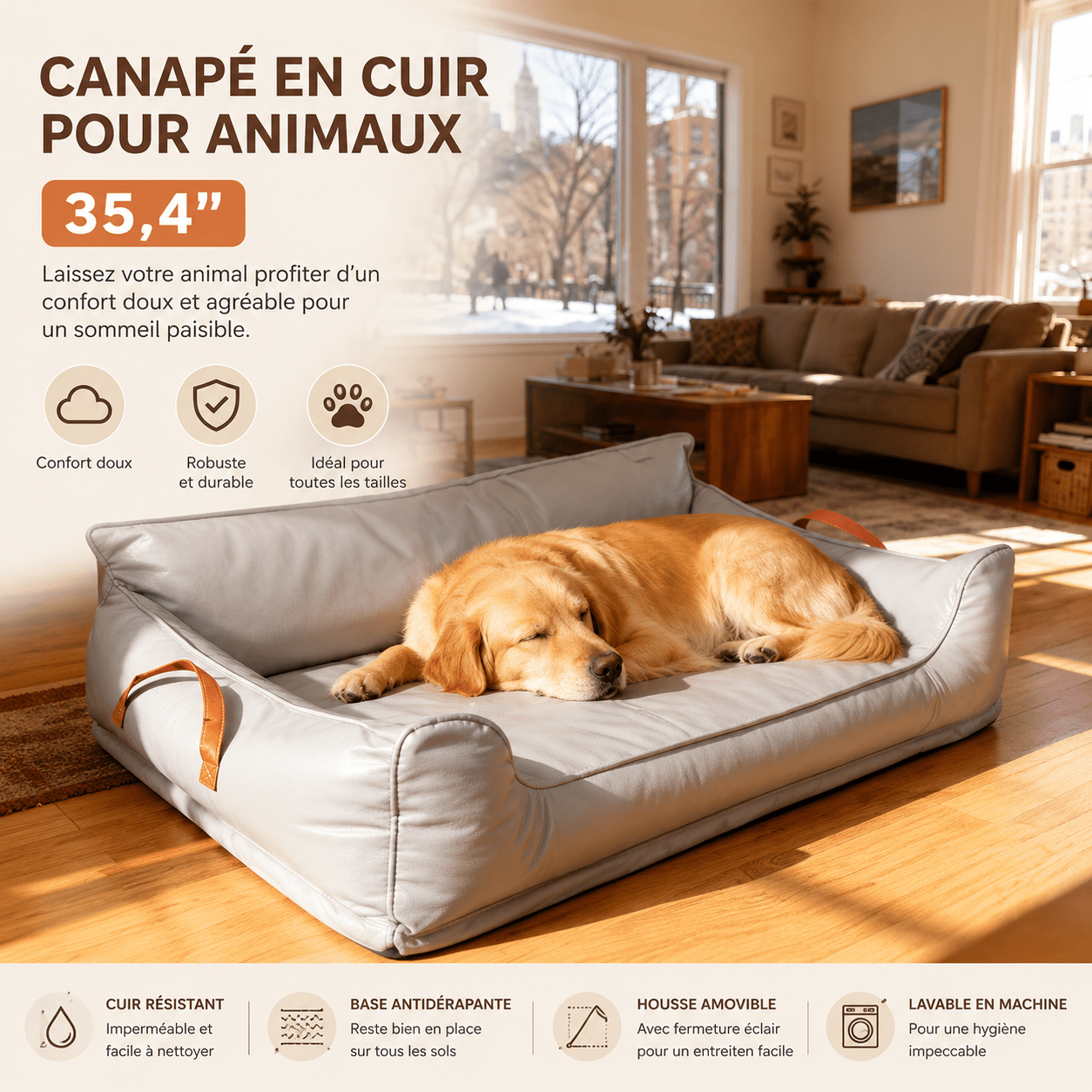 couchage en cuir pour chien