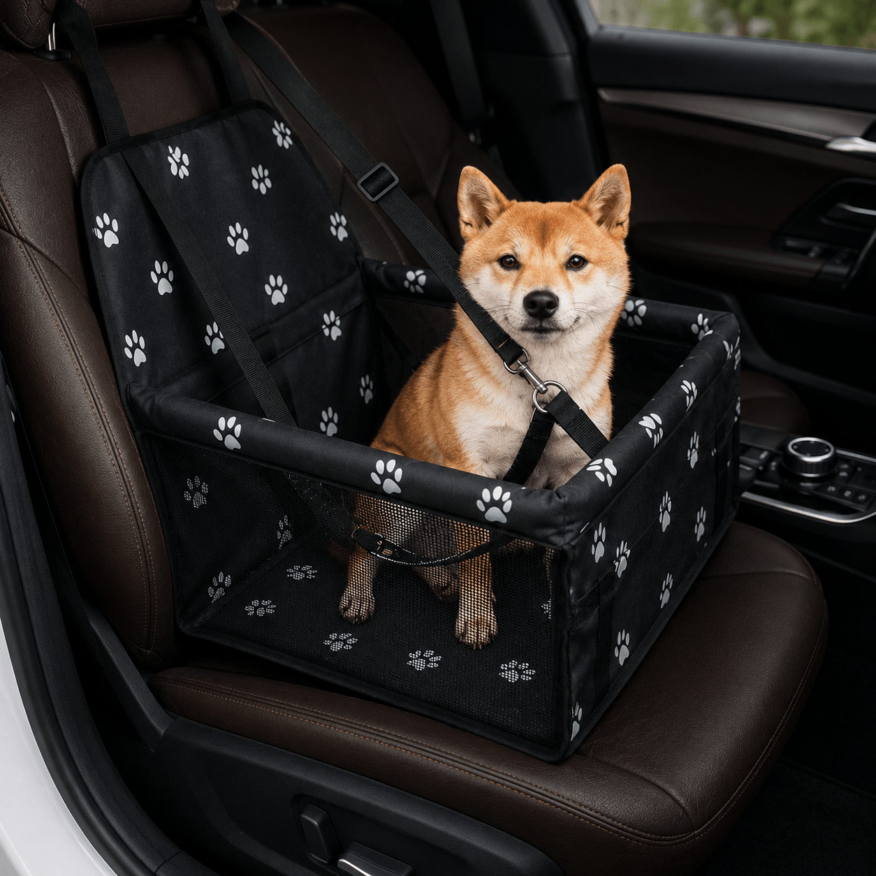 panier chien voiture avec ceinture