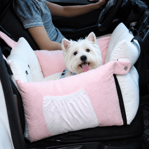 panier chien voiture rose