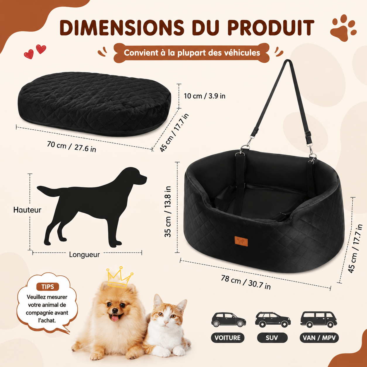 panier robuste chien voiture