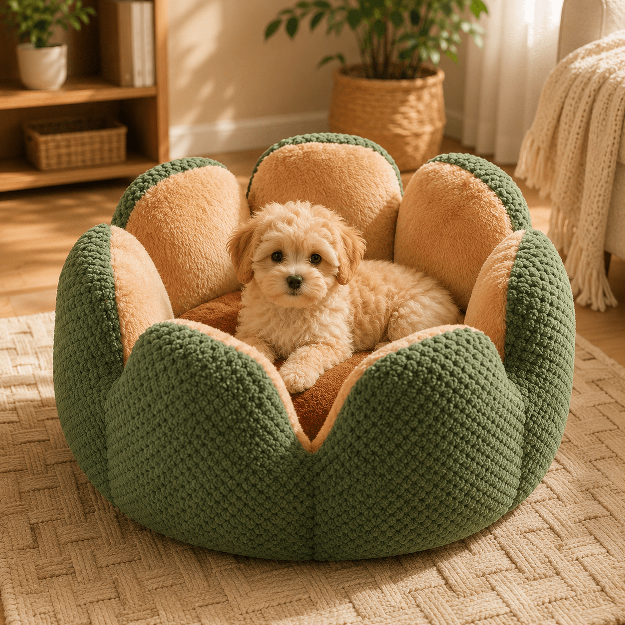 couchage panier chien chat vert